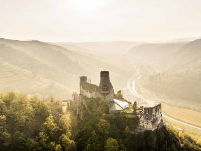Herbstlandschaft mit Ruine Senftenberg ©Robert Herbst Luftansicht