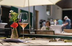Glas Wein am Tisch beim Weinfrühling