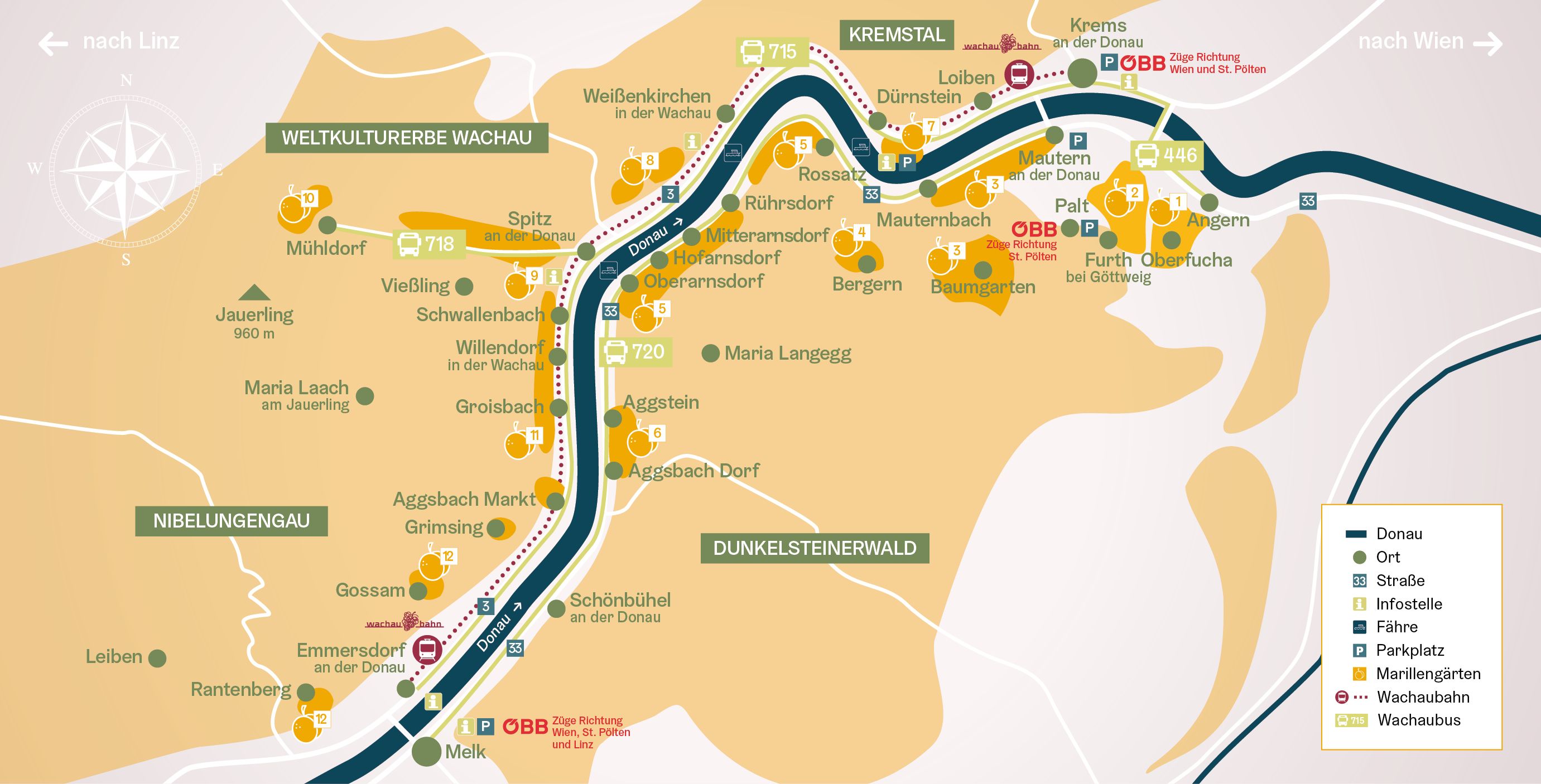 Grafische Übersicht über die Marillenblüteflächen in der Wachau