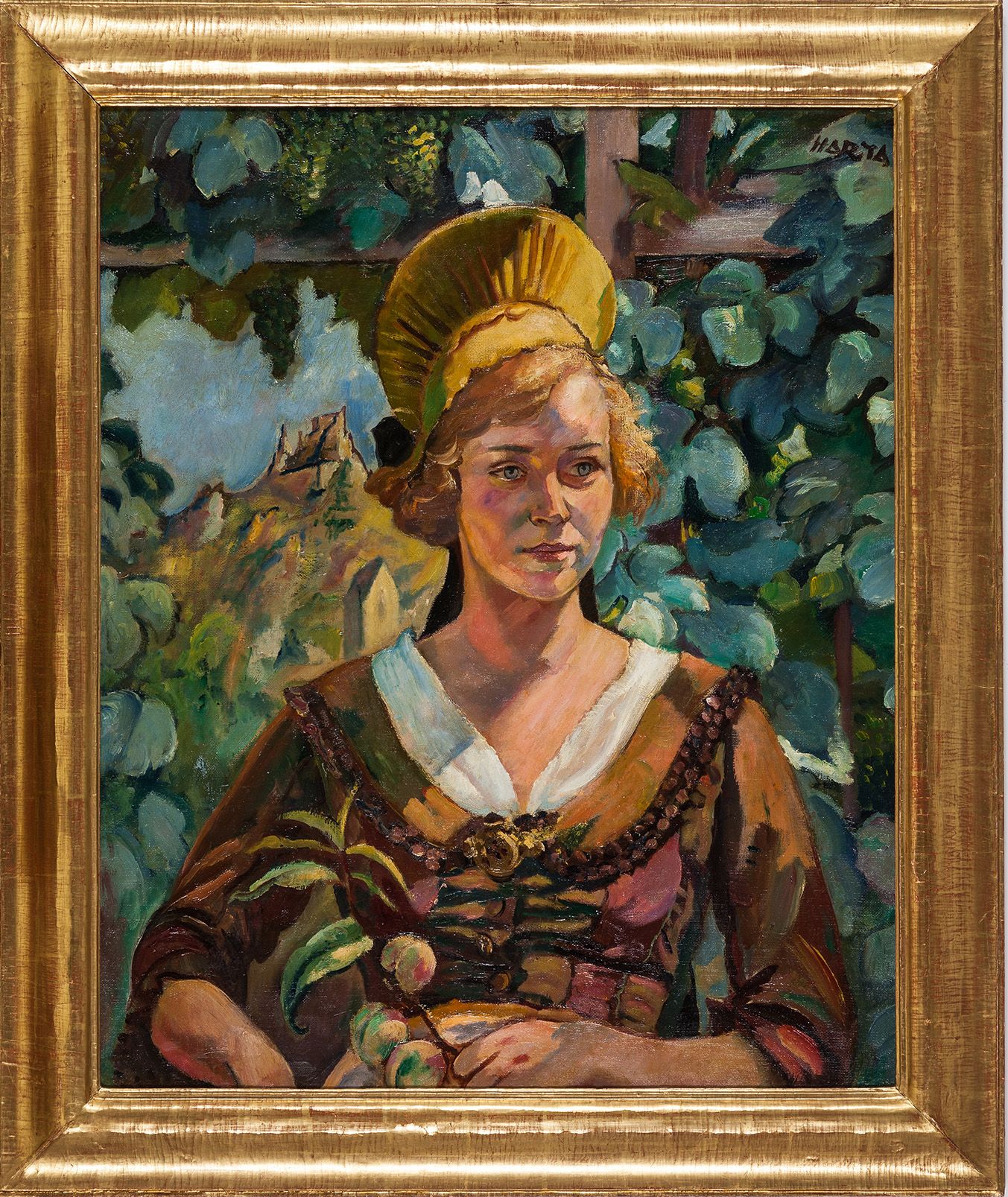 Felix Albrecht Harta, Wachauerin vor Dürnstein, Öl auf Leinwand, 1925 