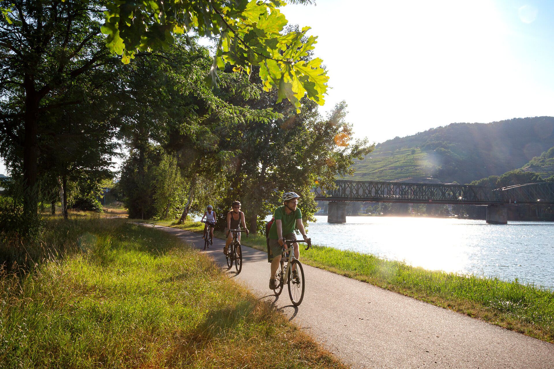 Die sanften Hügel und das glitzernde Wasser schaffen eine malerische Kulisse für Radfahrer, die die frische Luft und die Schönheit der Natur genießen. Umgeben von üppigem Grün und dem sanften Plätschern des Wassers, lädt dieser Weg zu unvergesslichen Erlebnissen ein.