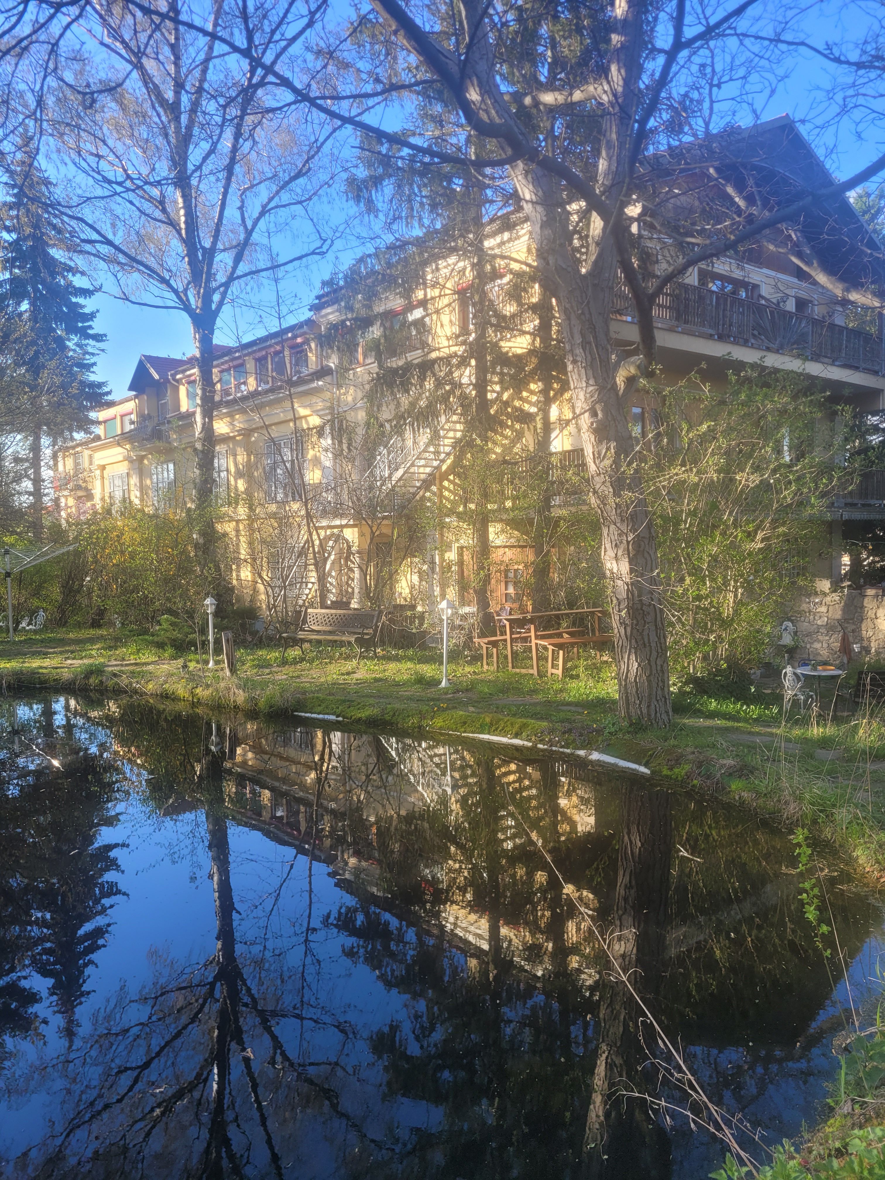 Pannonica, Wolfsthal, zahradní jezírko na jaře