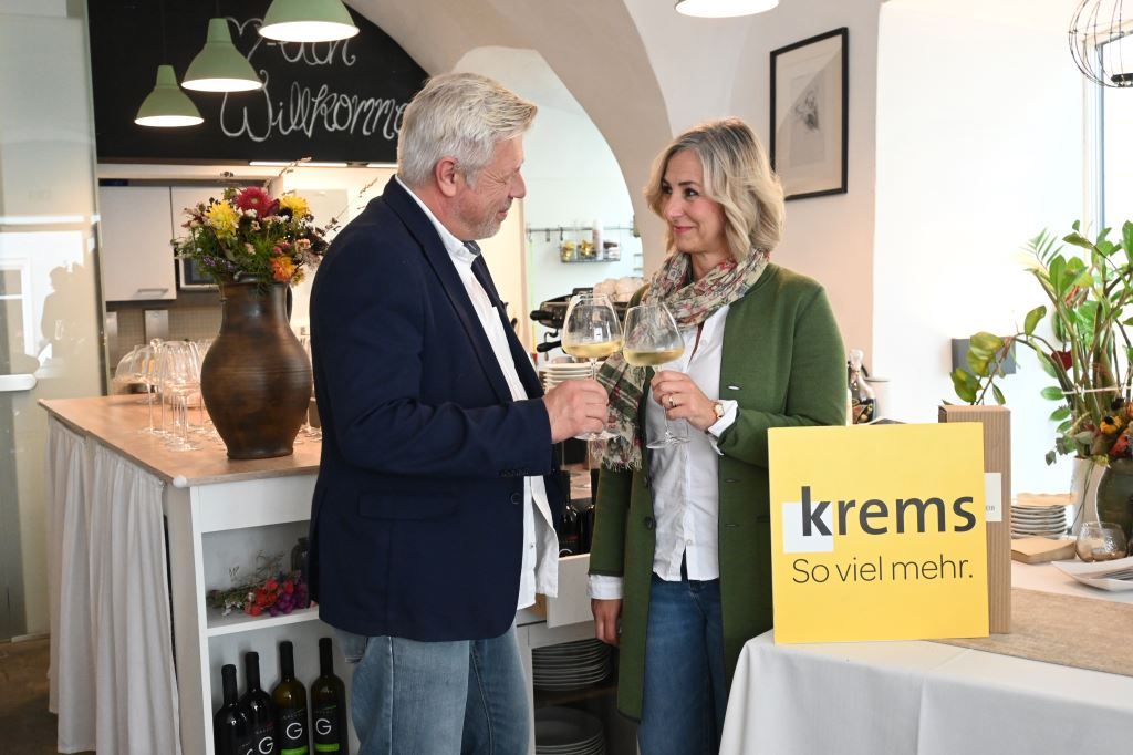 ein Paar stoßt mit Weingläsern an