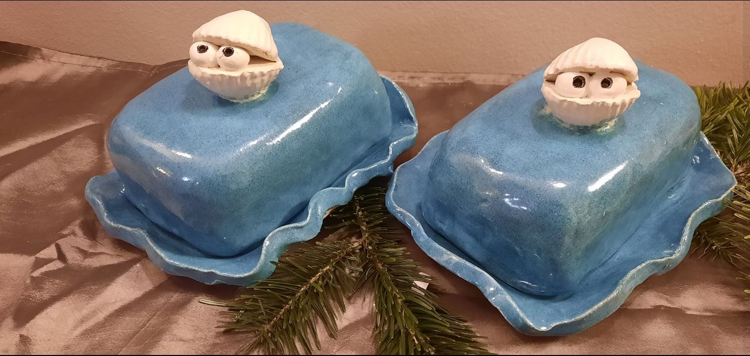 Handmade ceramic butter dishes with lid.