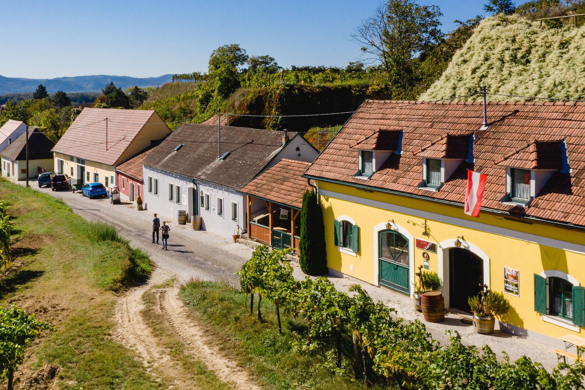 Die Rohrendorfer Kellergasse von oben fotografiert.